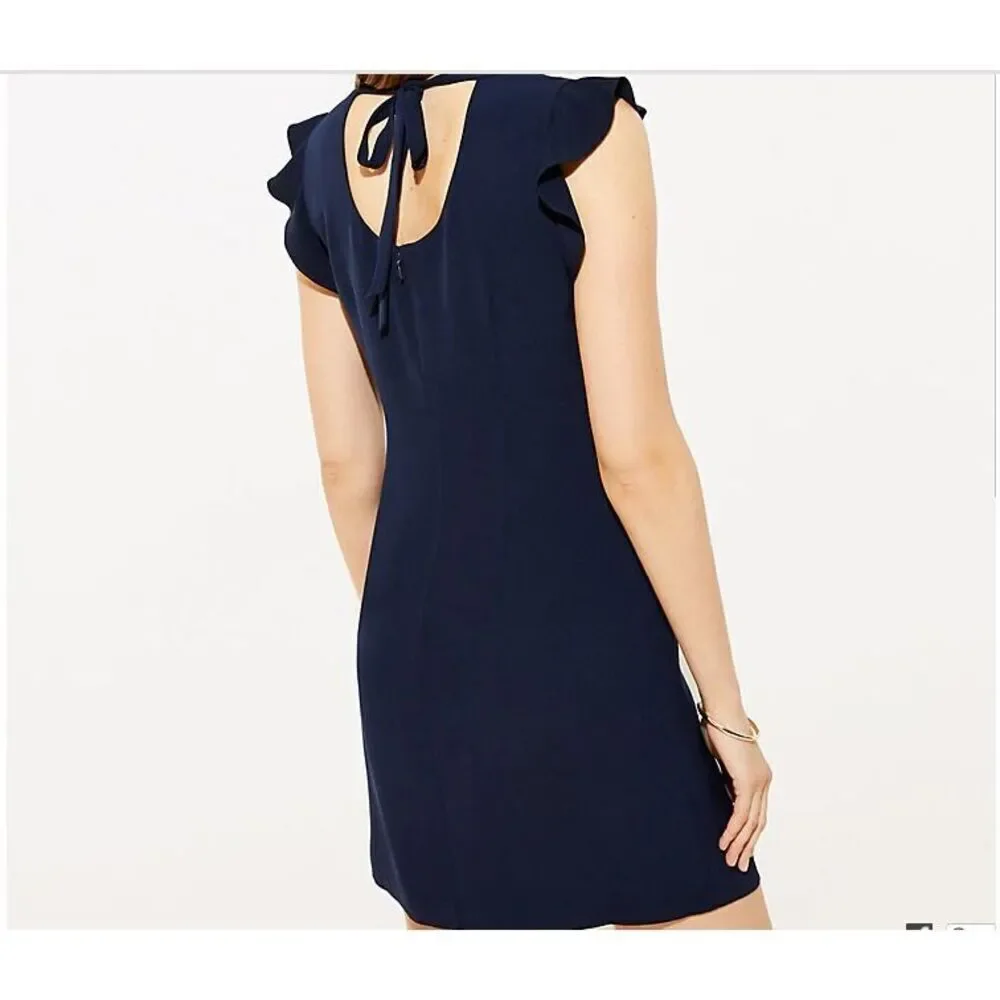 Loft Women’s Navy Blue Flutter Shirt Dress Tie Back Size 6
